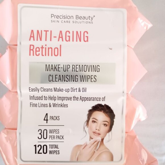 Precision Beauty Anti-Aging Retinol Makeup Remover Cleansing Wipes 4 Pack NWT - Picture 1 of 5